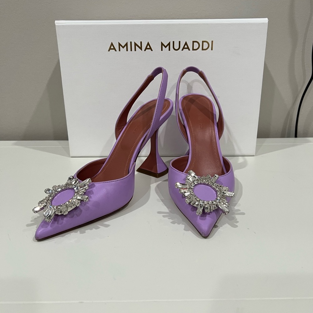 Amina Muaddi leather slingback pumps
